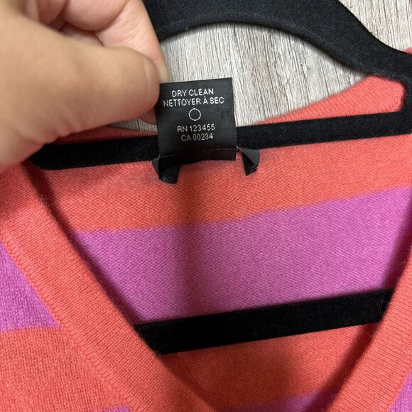 Lord & Taylor Cashmere Sweater V Neckline Striped Purple and Orange Size S - Picture 4 of 6